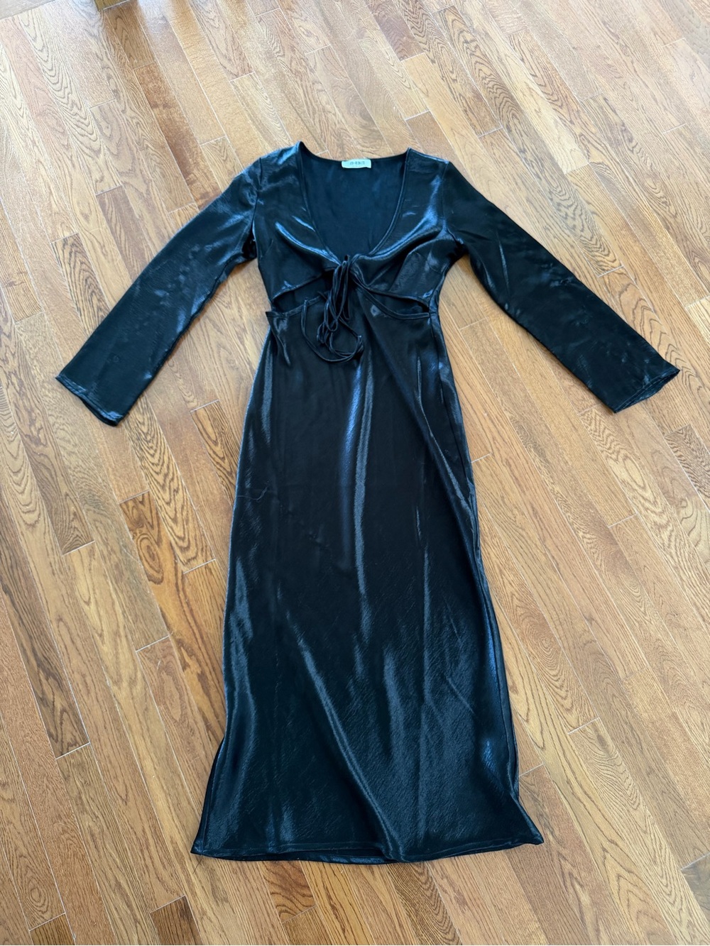 Black Satin Tie-Front Maxi Dress - Women
